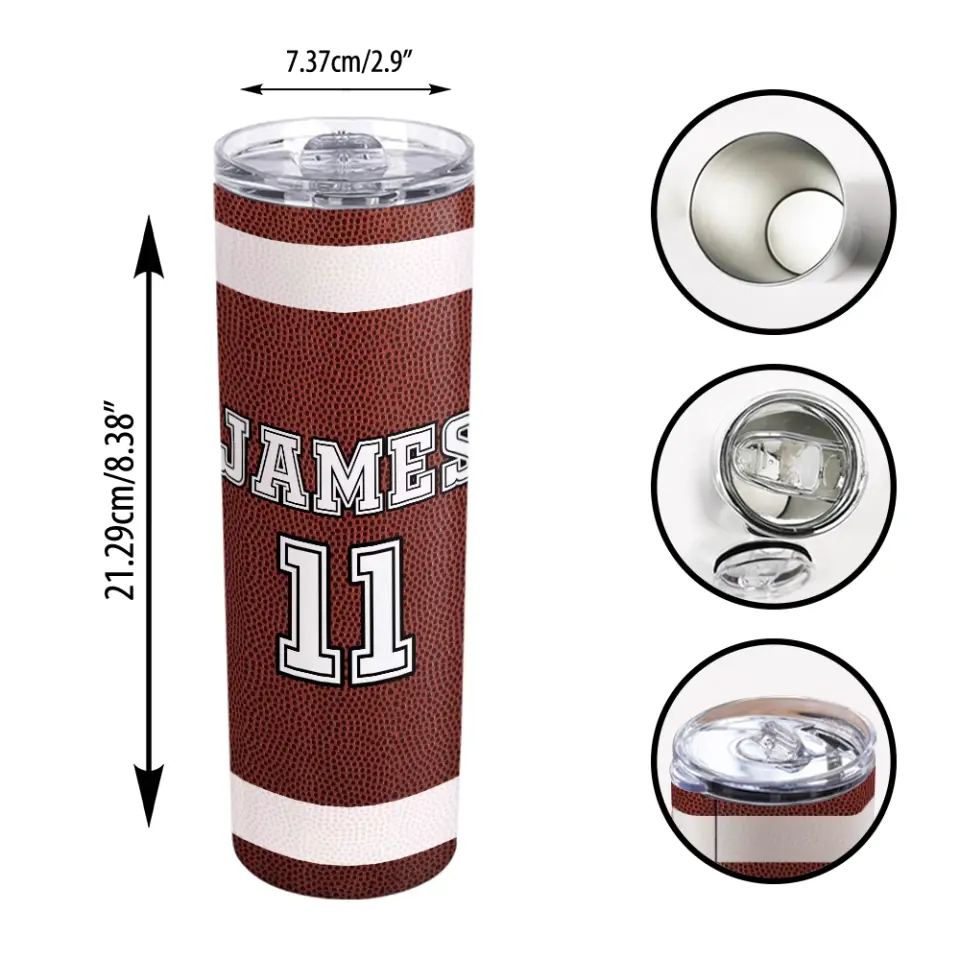 Football Tumbler with Your Name and Number for the Win - Personalized Skinny Tumbler - Image 7