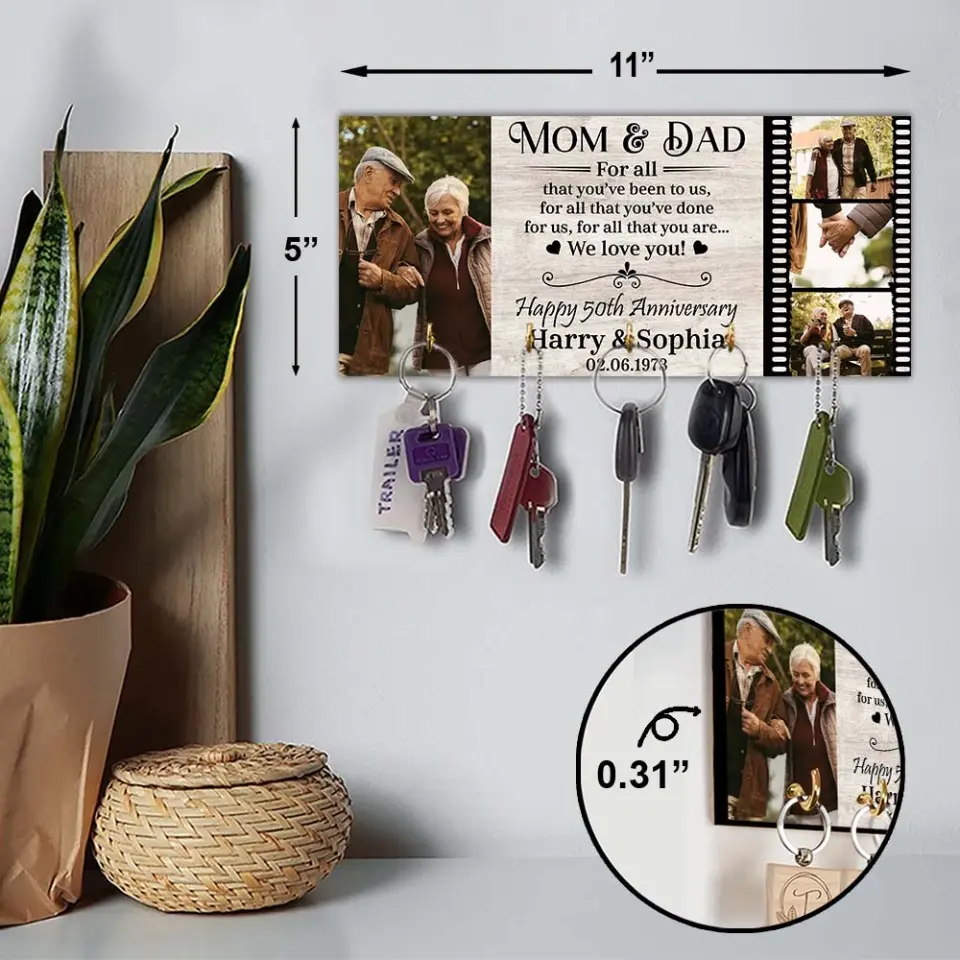 For All That You've Been To Us - Personalized Wooden Key Holder - Anniversary Gift For Mom And Dad - Image 9