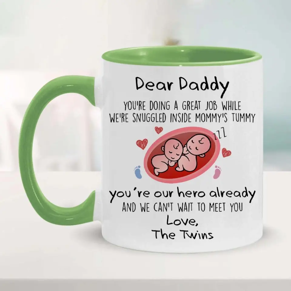 For Twins Dad, Daddy You're Doing a Great Job We're Snuggled Inside Mommy's Tummy - Personalized Mug - Image 5