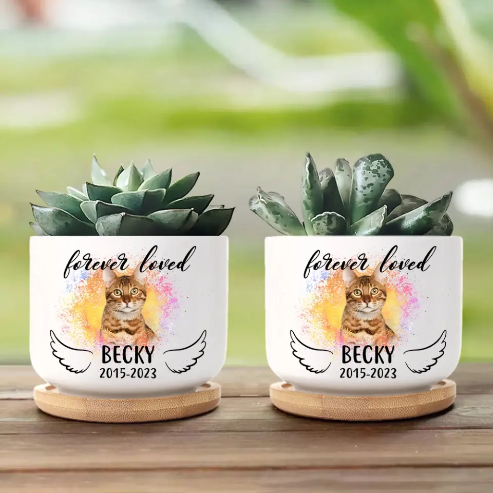 Forever Loved Dog Cat Memorial Ceramic Plant Pot With Wooden Base - Image 5