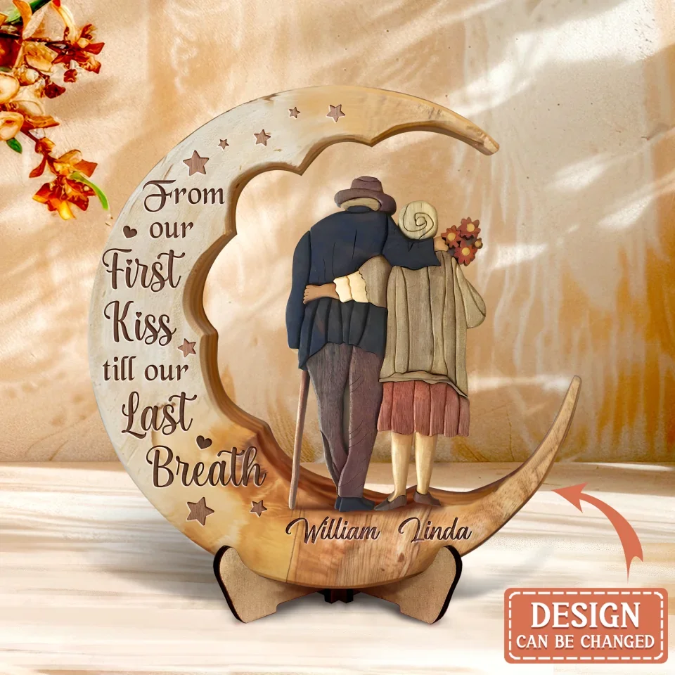 Couple Wooden Sign From Our First Kiss Till Our Last Breath - 2 Layered Wooden Art - Gift For Old Couple - Image 5