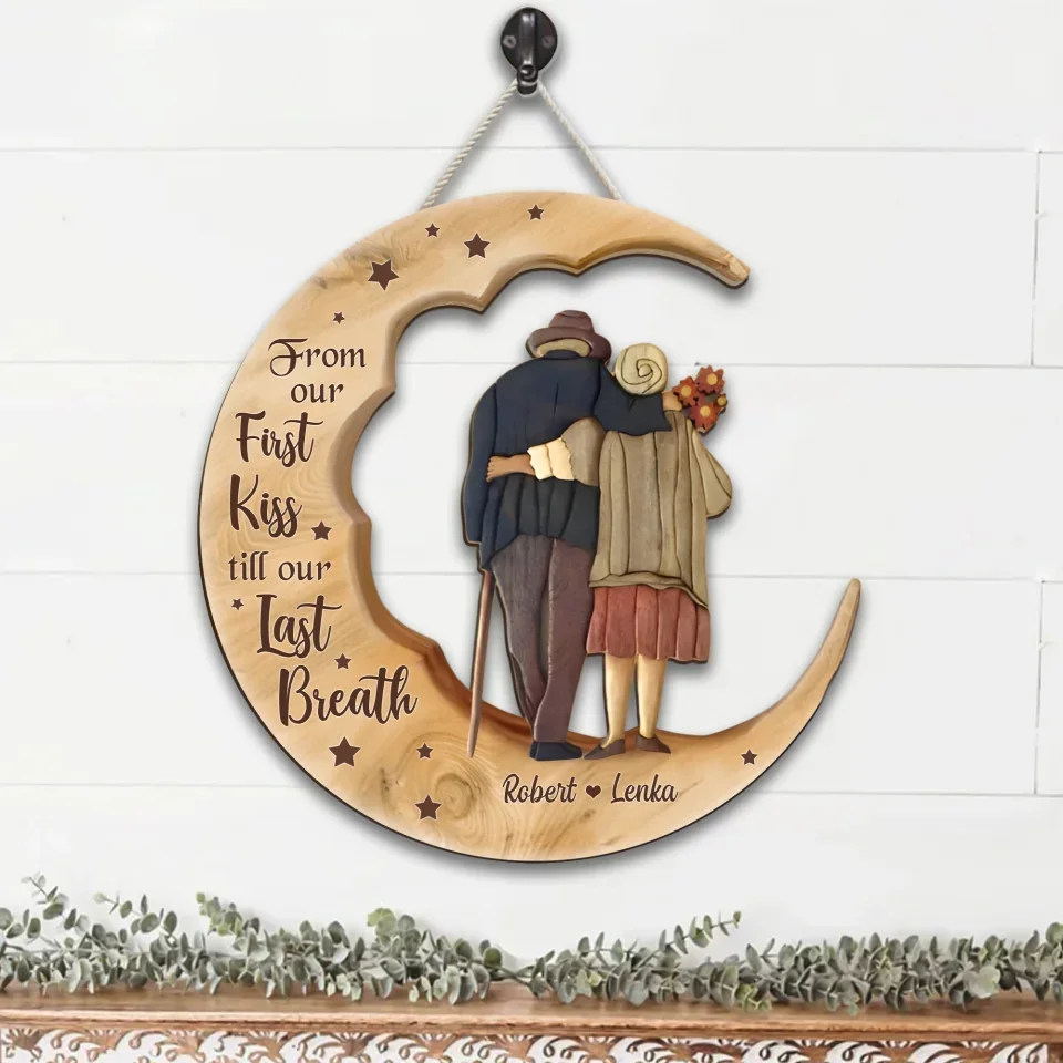 Couple Wooden Sign From Our First Kiss Till Our Last Breath - 2 Layered Wooden Art - Gift For Old Couple - Image 8