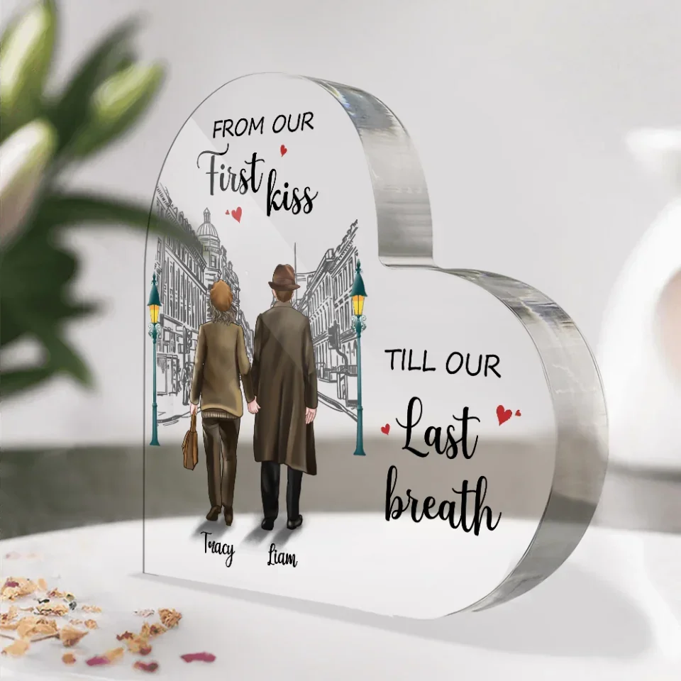 From Our First Kiss Till Our Last Breath - Personalized Heart Acrylic Plaque - Gift For Couple - Image 3
