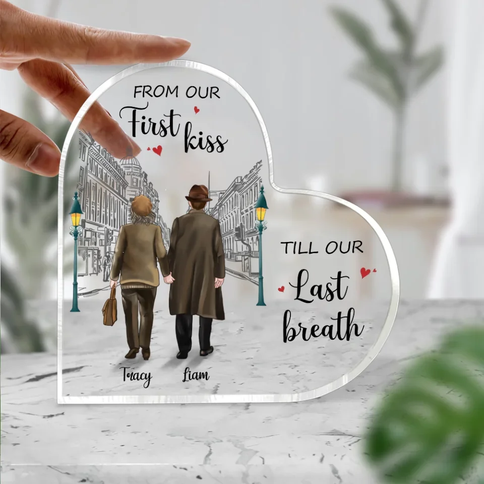 From Our First Kiss Till Our Last Breath - Personalized Heart Acrylic Plaque - Gift For Couple - Image 4