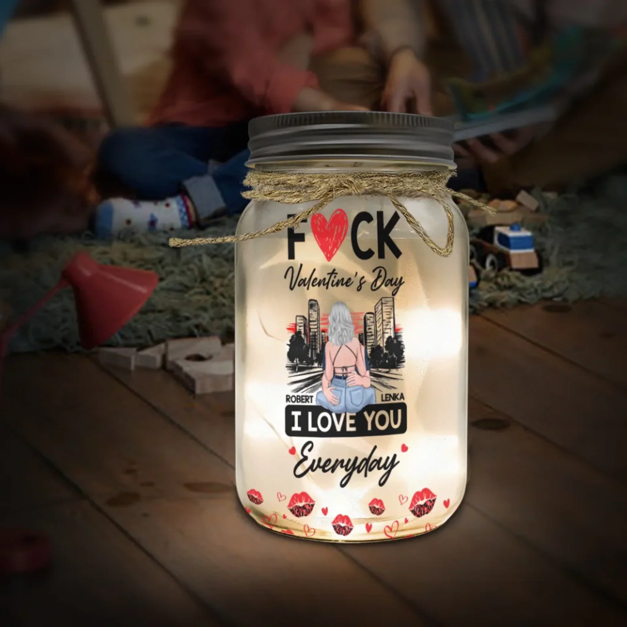 Fuck Valentine's Day I Love You Everyday - Personalized Mason Jar Light - Image 6