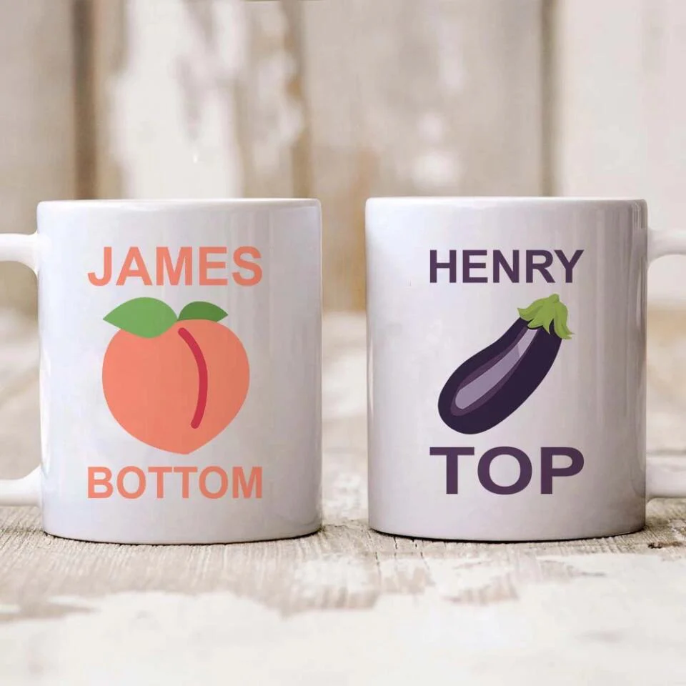 Funny Eggplant Top Peach Bottom Custom Mug Anniversary Gift - Image 3