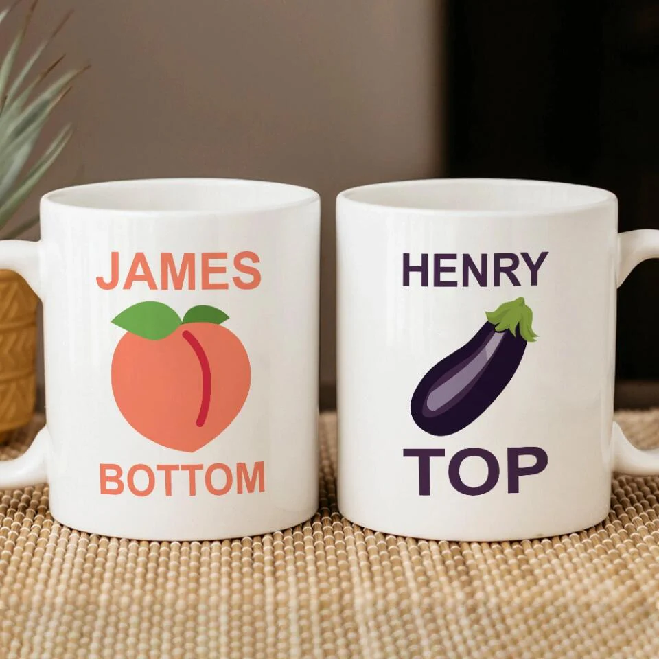 Funny Eggplant Top Peach Bottom Custom Mug Anniversary Gift - Image 4