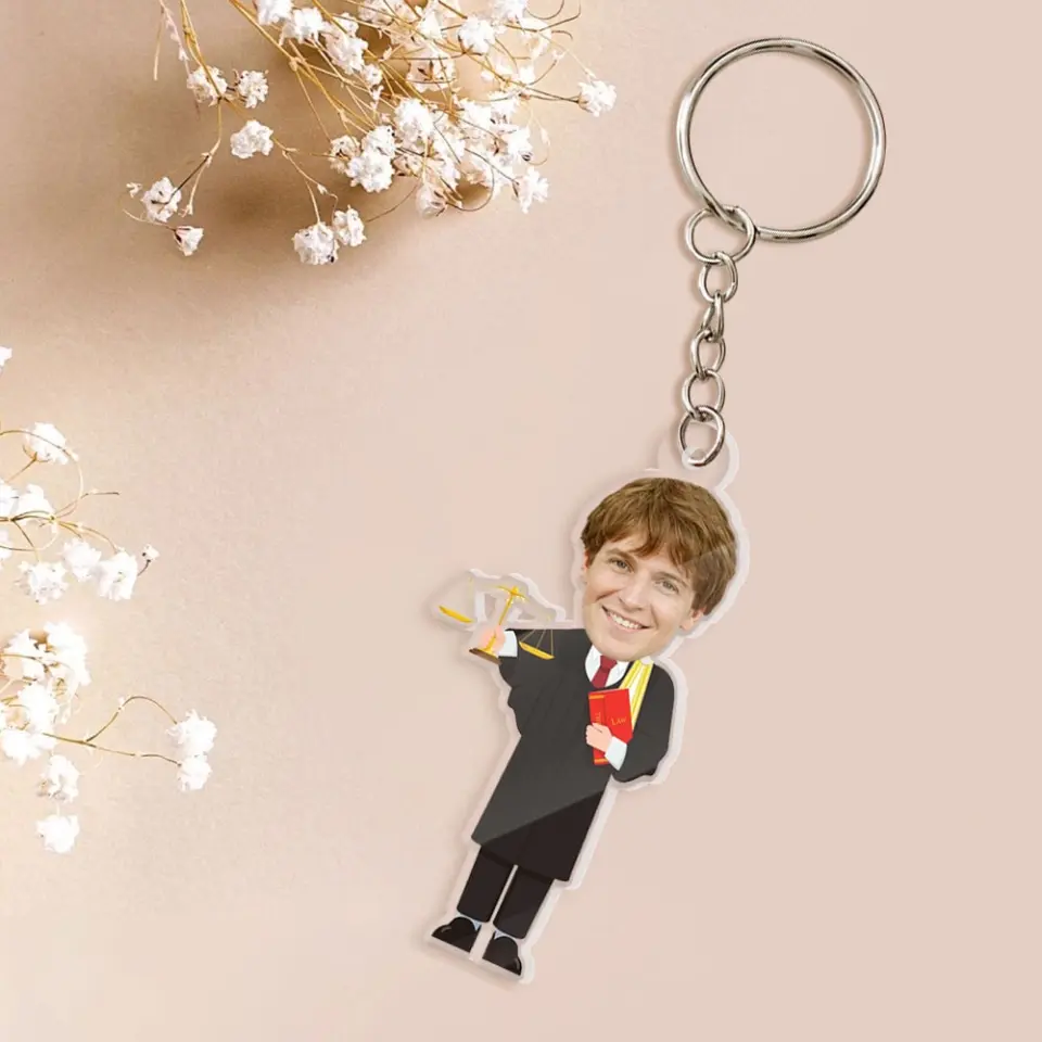 Funny Lawyer With Custom Face Acrylic Keychain - Image 2