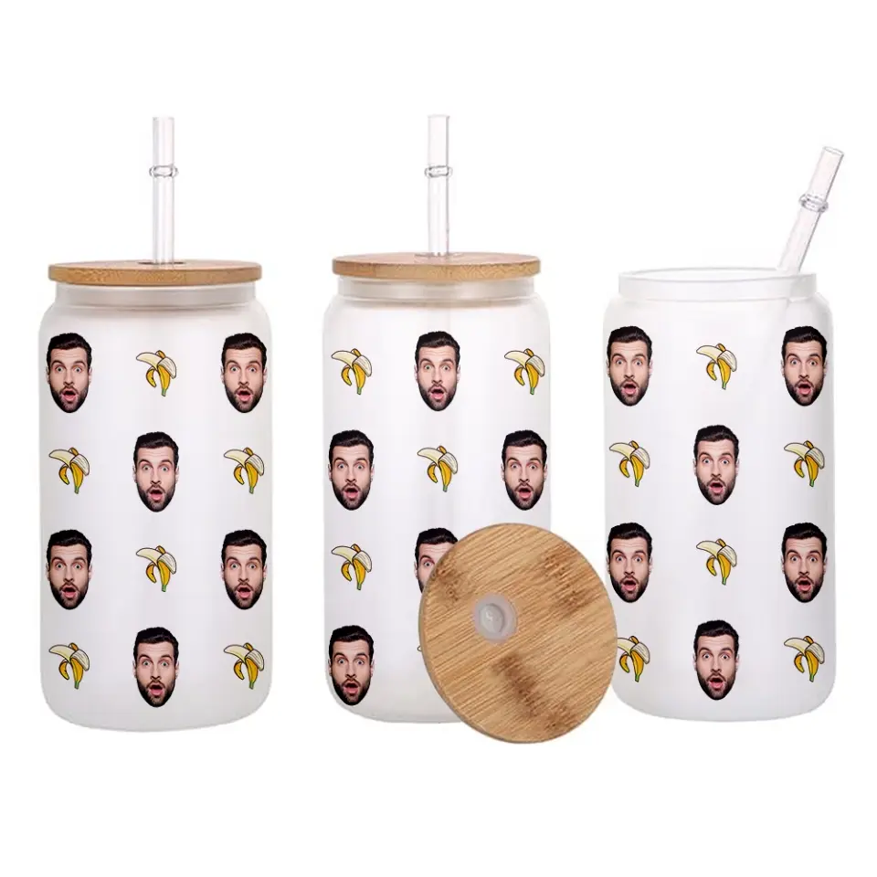 Funny Pattern With Custom Face Frosted Glass Can - Image 4