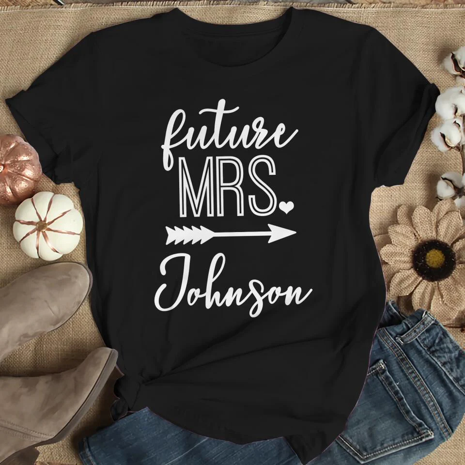 Future Mrs Lucky Mr Custom Matching Tshirts For Couples Engagement Gift - Image 3