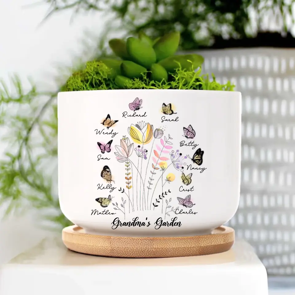 Garden Of FLower With Children's Names - Personalized Ceramic Plant Pot - Gift For Grandma - Image 3