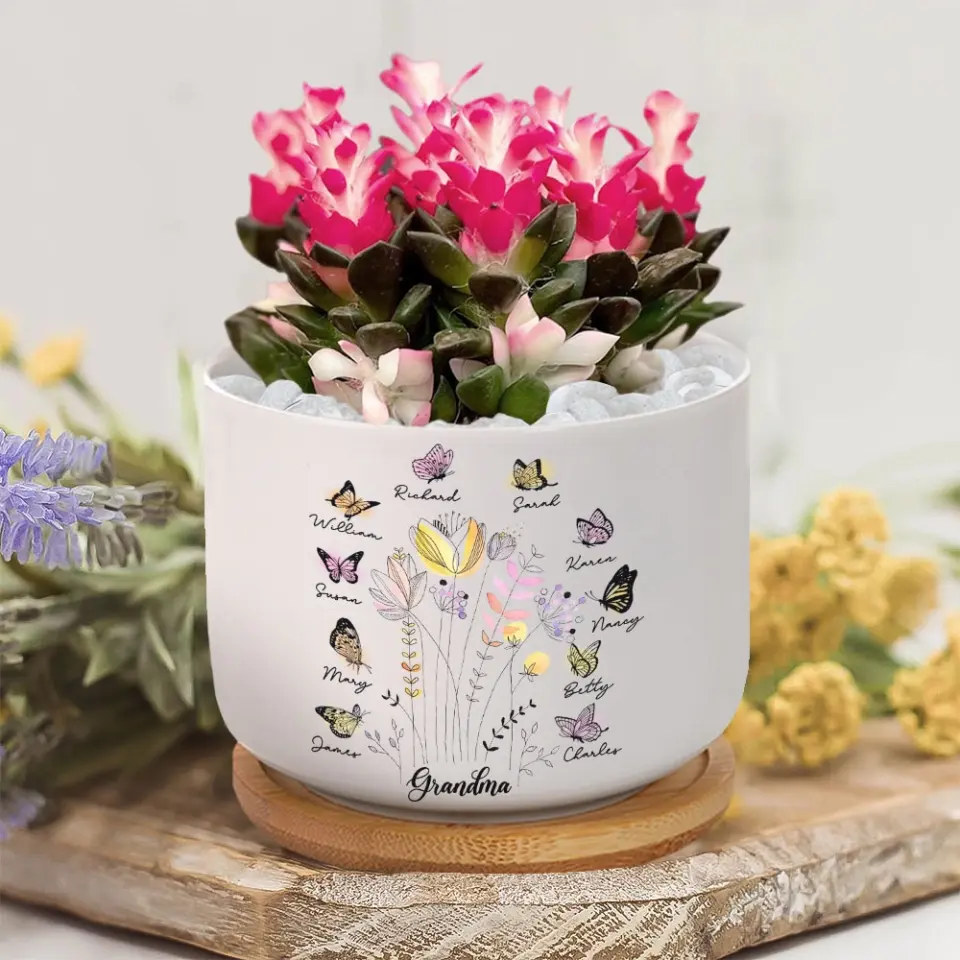 Garden Of FLower With Children's Names - Personalized Ceramic Plant Pot - Gift For Grandma - Image 4
