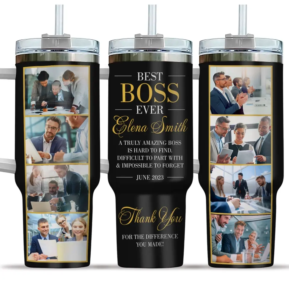 Gift for Boss - Thank You for the Difference You Made - Best Boss Ever - Personalized Upload Photo 40oz Tumbler with Handle - Image 2