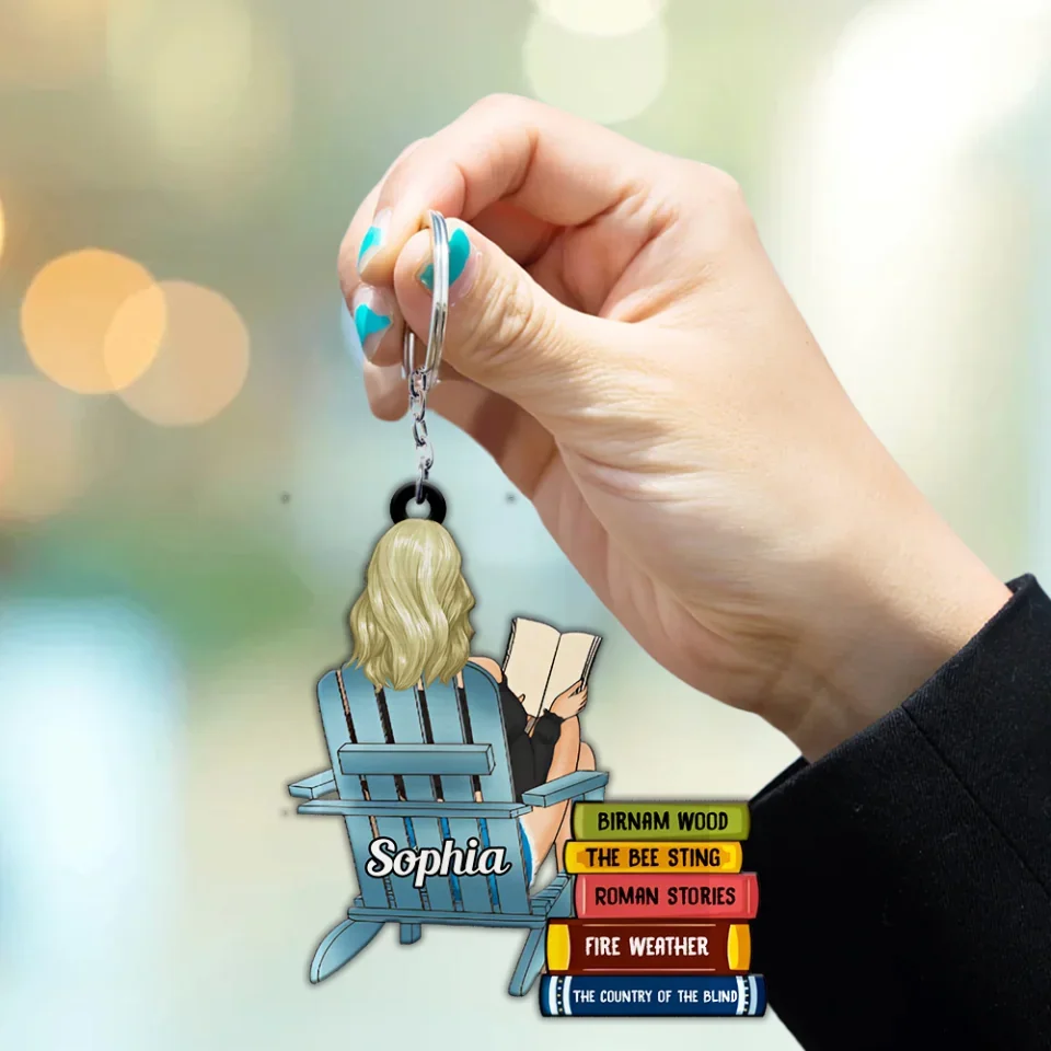 Girl Reading Book - Custom Book Titles, Personalized Acrylic Keychain - Image 3