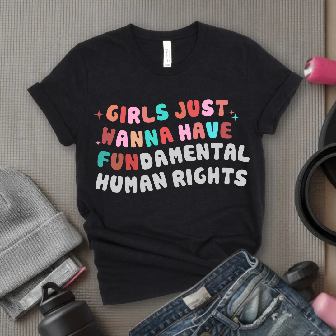 Girls Just Wanna Have Fundamental Human Rights Shirt - Equality Clothing - Feminism Top - Womens Rights Gift - Bella Canvas 3001 - Image 2