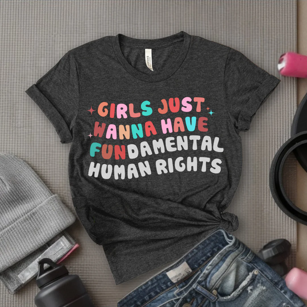 Girls Just Wanna Have Fundamental Human Rights Shirt - Equality Clothing - Feminism Top - Womens Rights Gift - Bella Canvas 3001 - Image 3