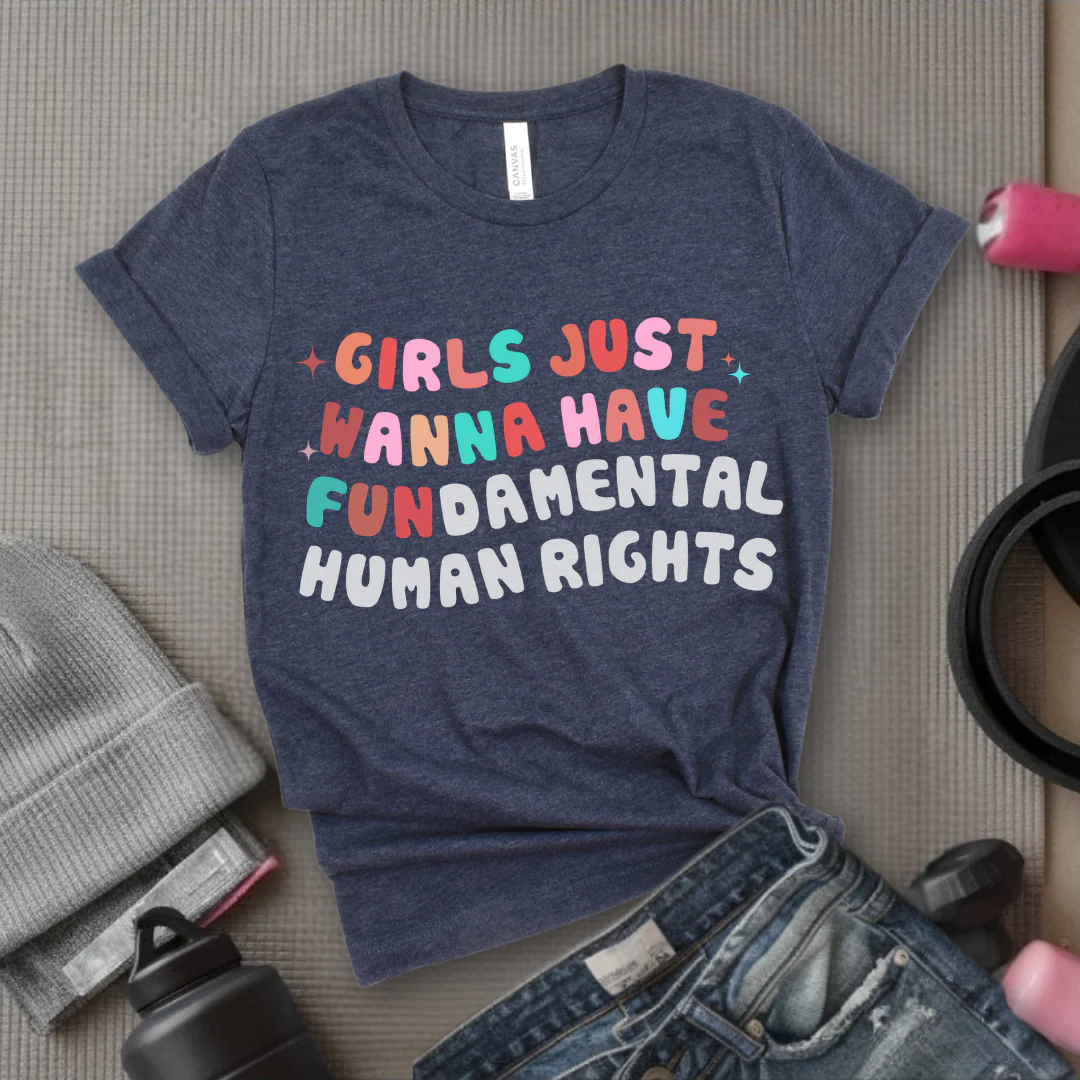 Girls Just Wanna Have Fundamental Human Rights Shirt - Equality Clothing - Feminism Top - Womens Rights Gift - Bella Canvas 3001 - Image 4