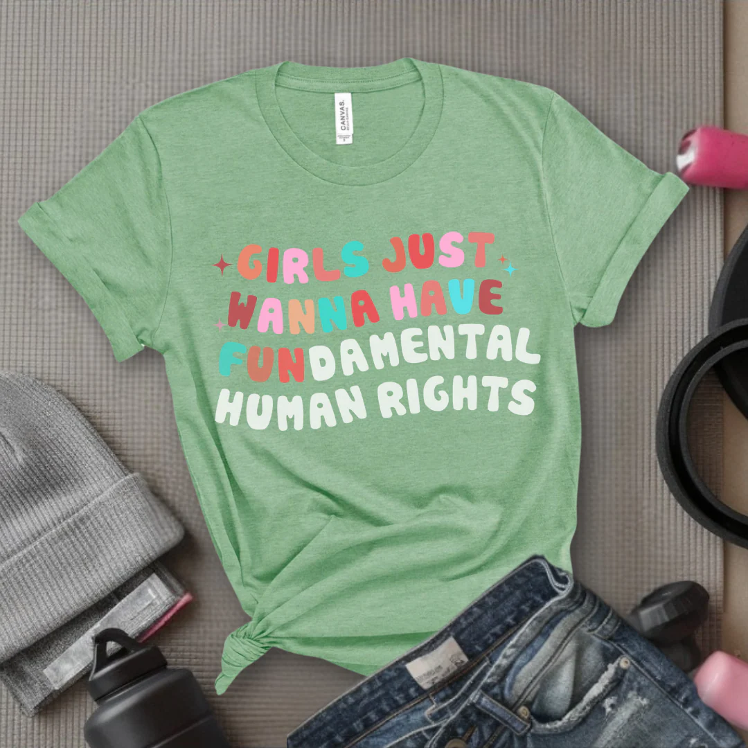 Girls Just Wanna Have Fundamental Human Rights Shirt - Equality Clothing - Feminism Top - Womens Rights Gift - Bella Canvas 3001 - Image 6