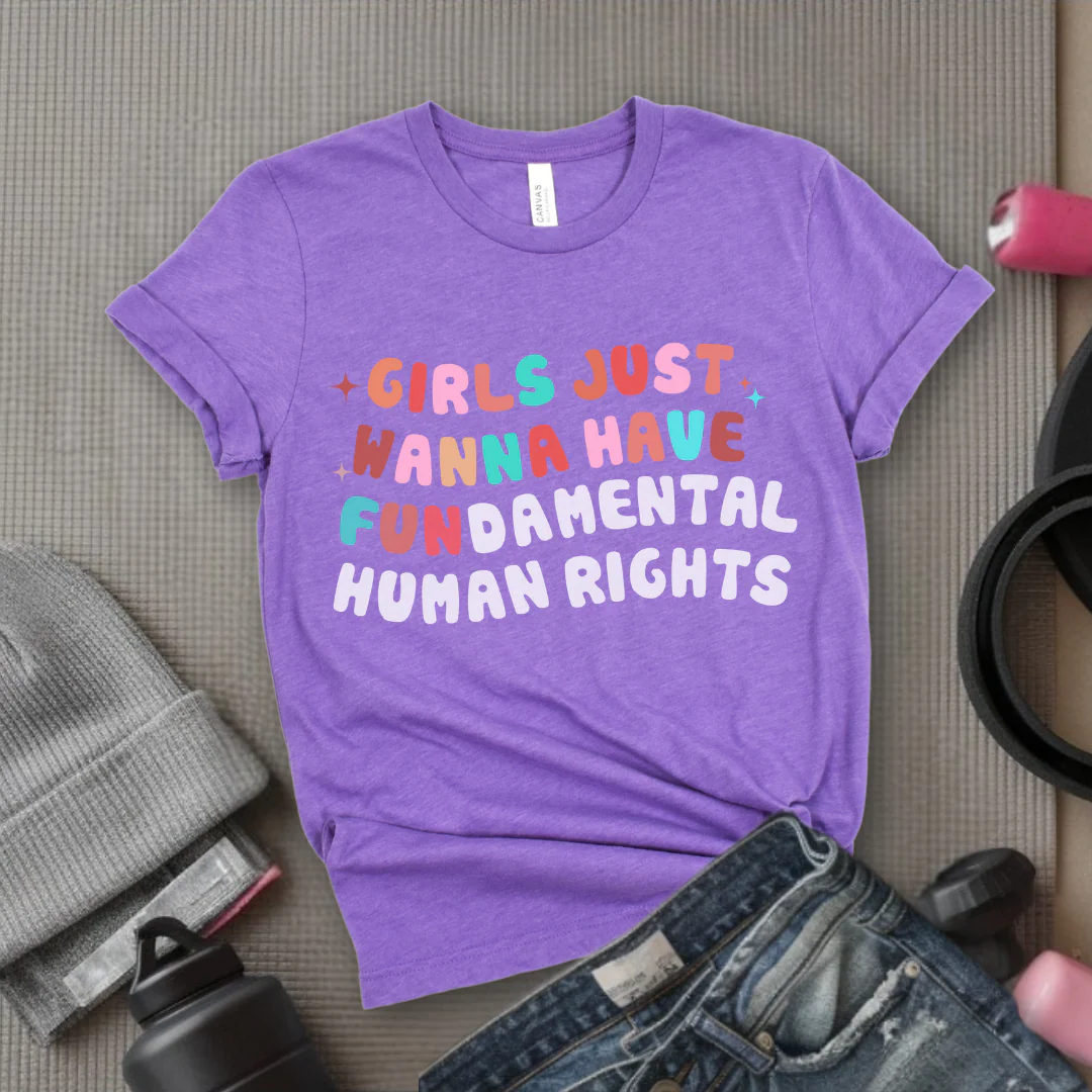 Girls Just Wanna Have Fundamental Human Rights Shirt - Equality Clothing - Feminism Top - Womens Rights Gift - Bella Canvas 3001 - Image 7