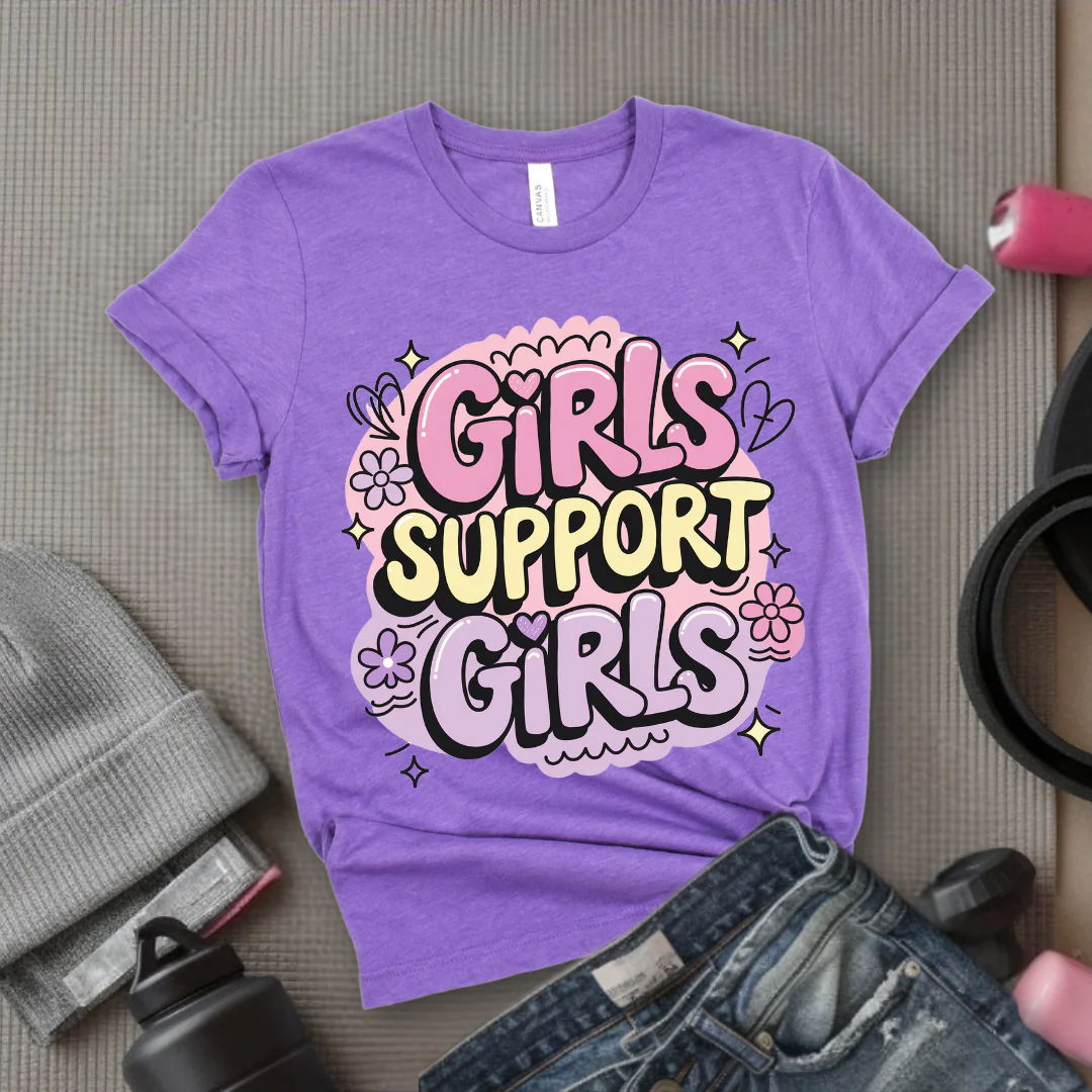 Girls Support Girls Y2K Style - Women Right Tee - Unisex Jersey Short Sleeve Shirt - Women Empowerment Gift for Her, Female Friends - Bella Canvas 3001 - Image 3