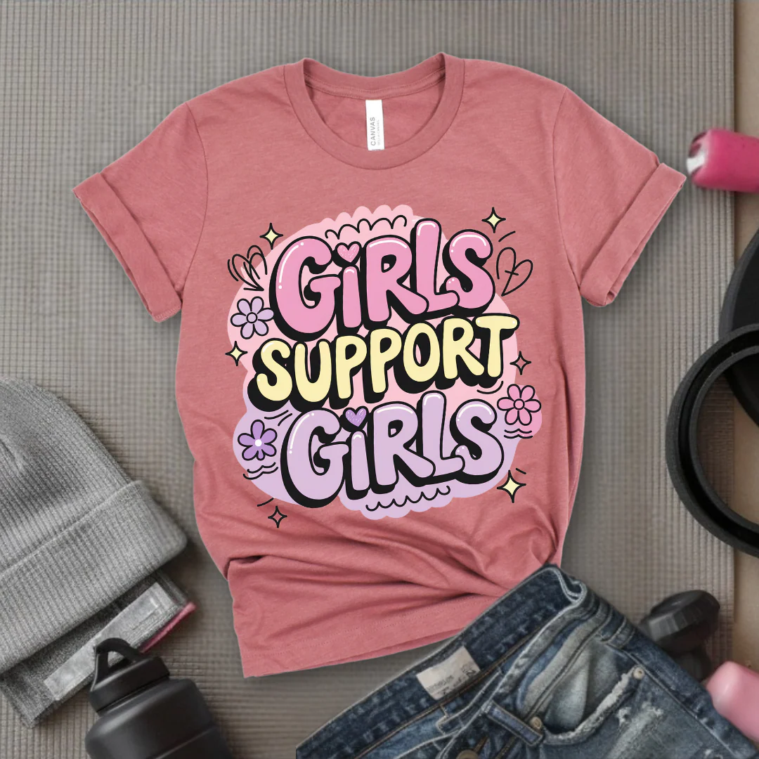 Girls Support Girls Y2K Style - Women Right Tee - Unisex Jersey Short Sleeve Shirt - Women Empowerment Gift for Her, Female Friends - Bella Canvas 3001 - Image 5
