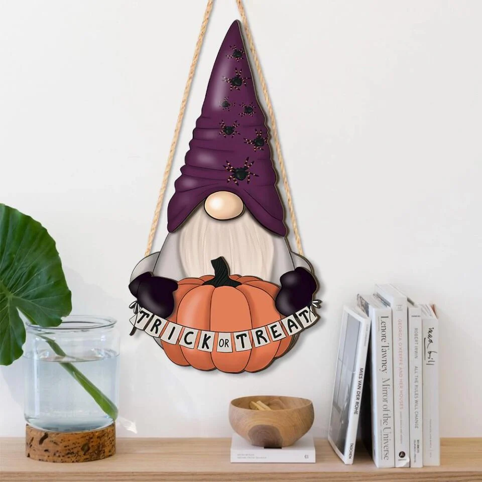 Gnome Trick Or Treat Custom Wooden Art Halloween Gift Housewarming Gift - Image 7
