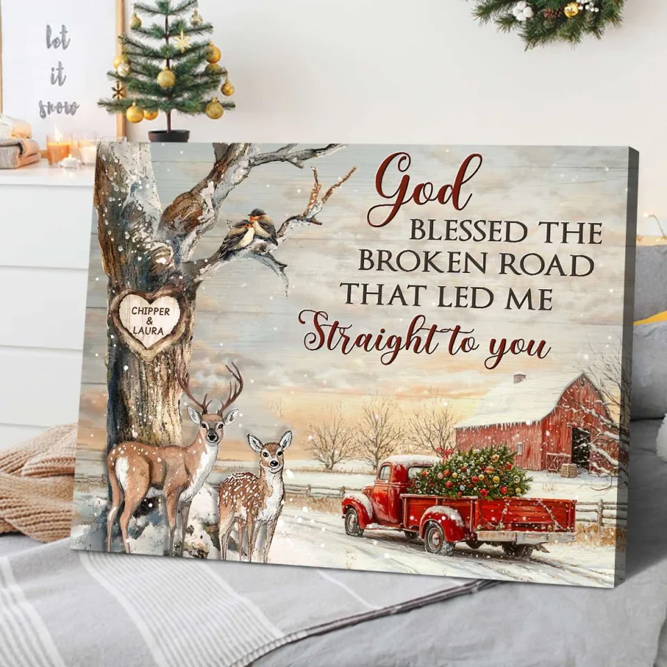 God Blessed The Broken Road Canvas – Christmas Gifts For Couple - Personalized Canvas Print - Xmas Home Decoration - Image 3