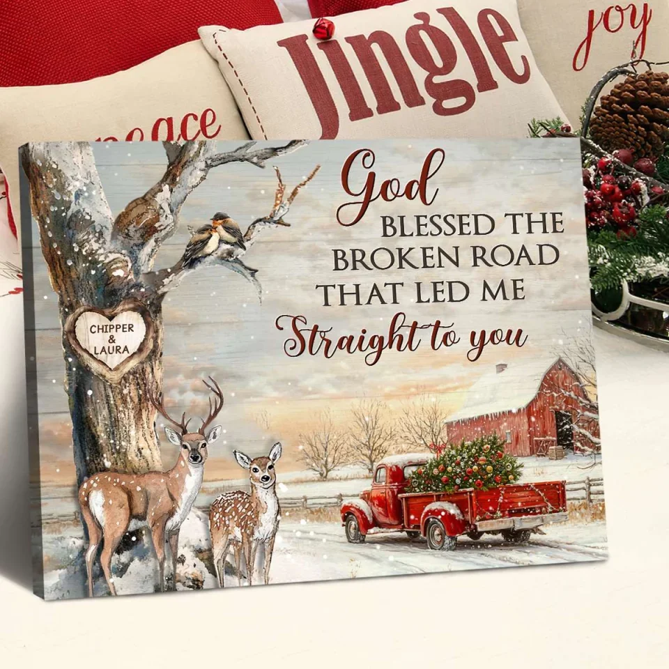 God Blessed The Broken Road Canvas – Christmas Gifts For Couple - Personalized Canvas Print - Xmas Home Decoration - Image 4