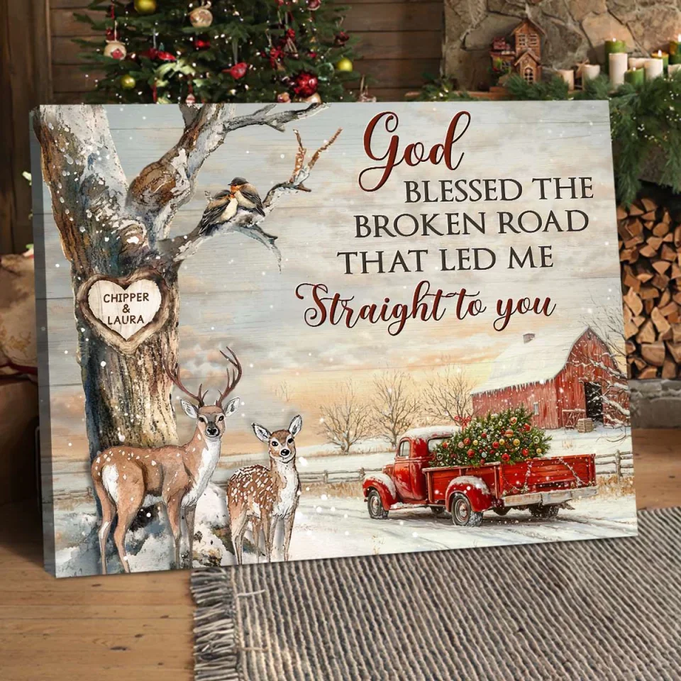 God Blessed The Broken Road Canvas – Christmas Gifts For Couple - Personalized Canvas Print - Xmas Home Decoration - Image 5