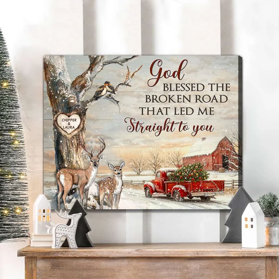God Blessed The Broken Road Canvas – Christmas Gifts For Couple - Personalized Canvas Print - Xmas Home Decoration - Image 7