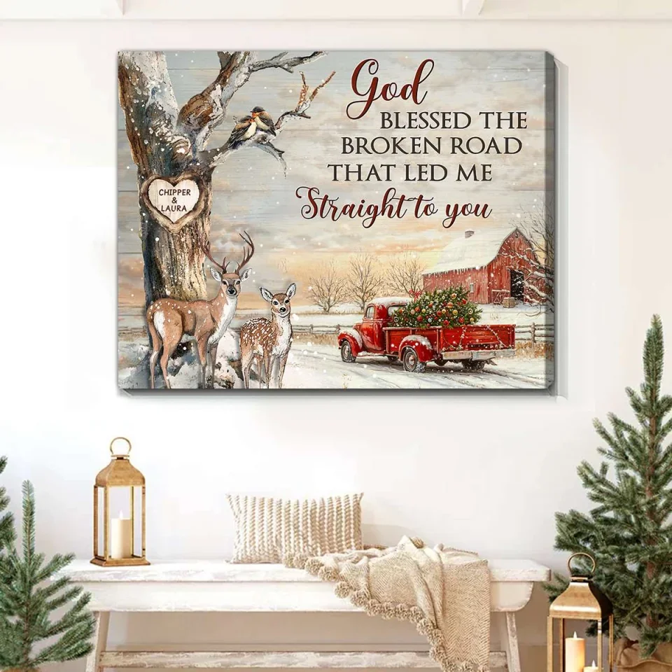 God Blessed The Broken Road Canvas – Christmas Gifts For Couple - Personalized Canvas Print - Xmas Home Decoration - Image 8