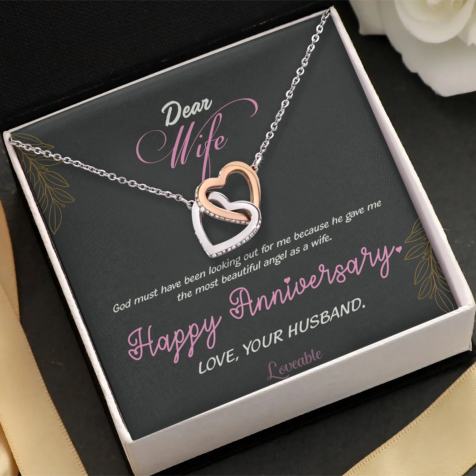 God Gave Me The Most Beautiful Angel, Interlocking Hearts Necklace, Anniversary Gifts for Wife from Husband - Image 2