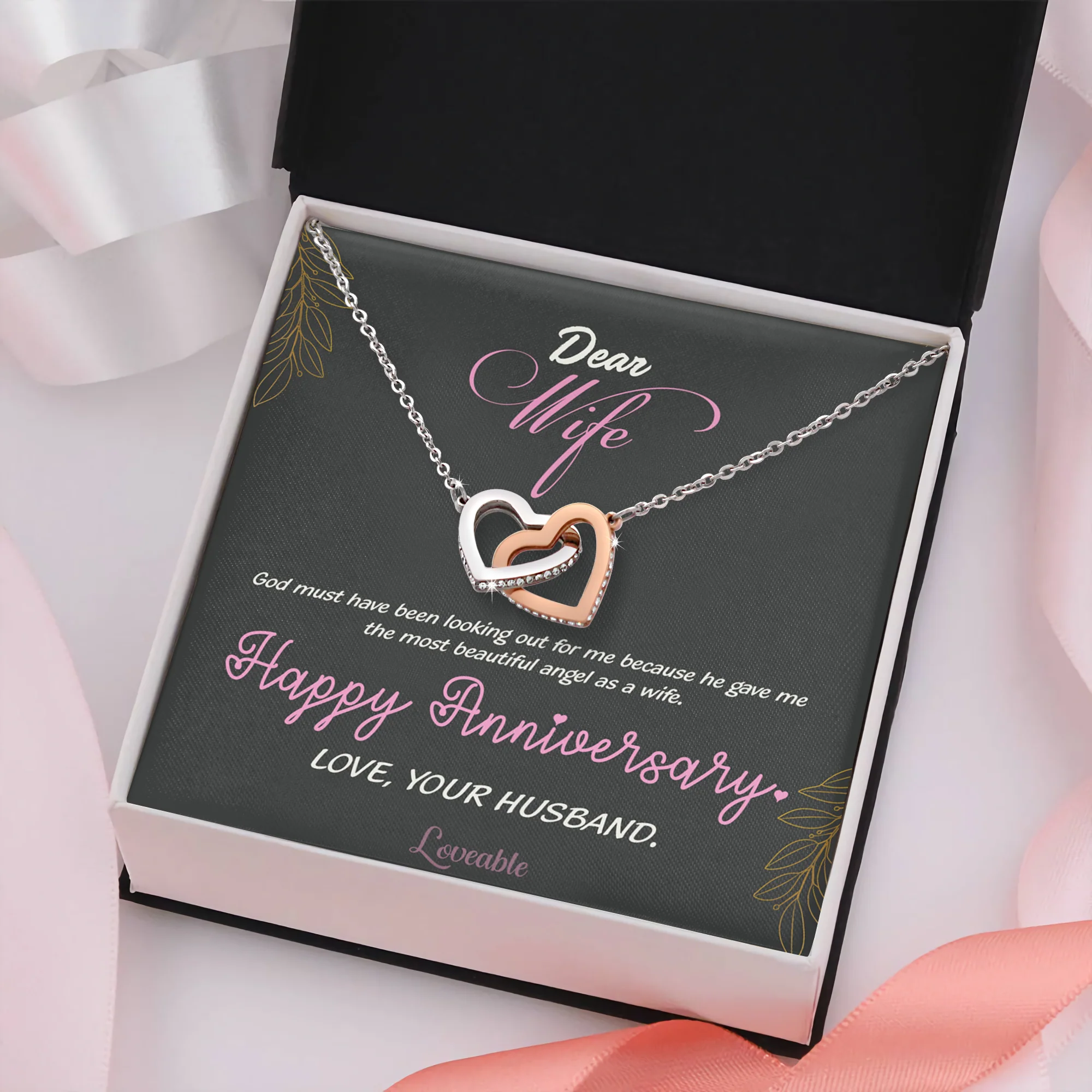 God Gave Me The Most Beautiful Angel, Interlocking Hearts Necklace, Anniversary Gifts for Wife from Husband - Image 3