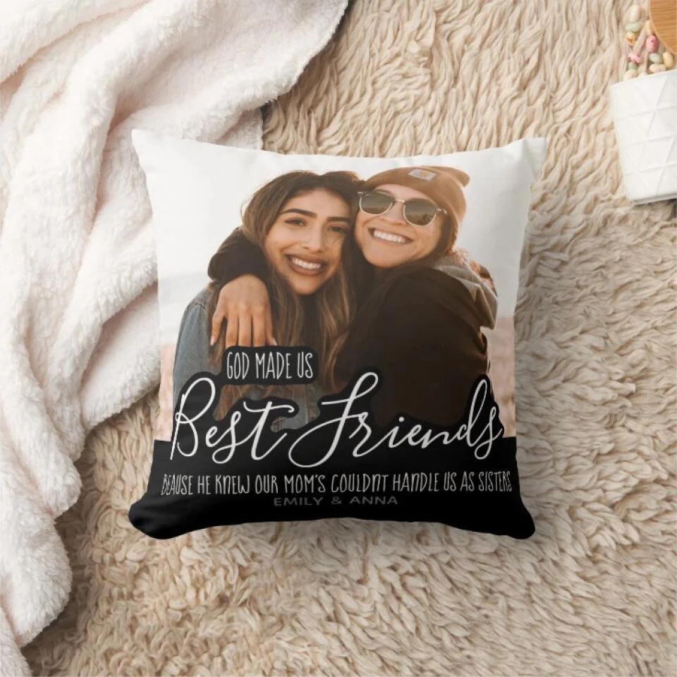 God Made Us Best Friends Personalized Square Linen Pillow - Image 5