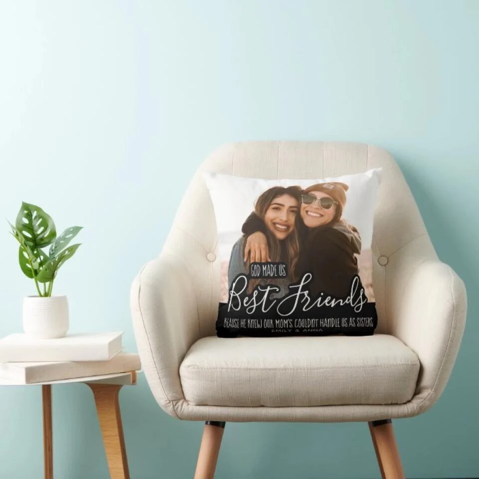 God Made Us Best Friends Personalized Square Linen Pillow - Image 6