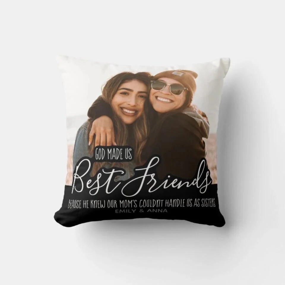 God Made Us Best Friends Personalized Square Linen Pillow - Image 8