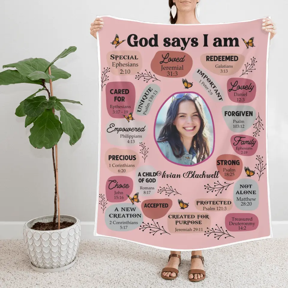 God Says I Am Personalized Fleece Blanket - Image 3