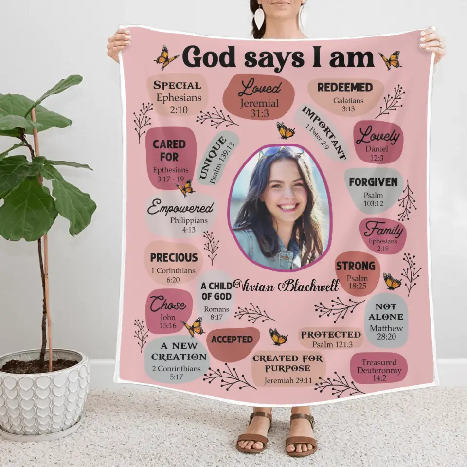 God Says I Am Personalized Fleece Blanket - Image 4