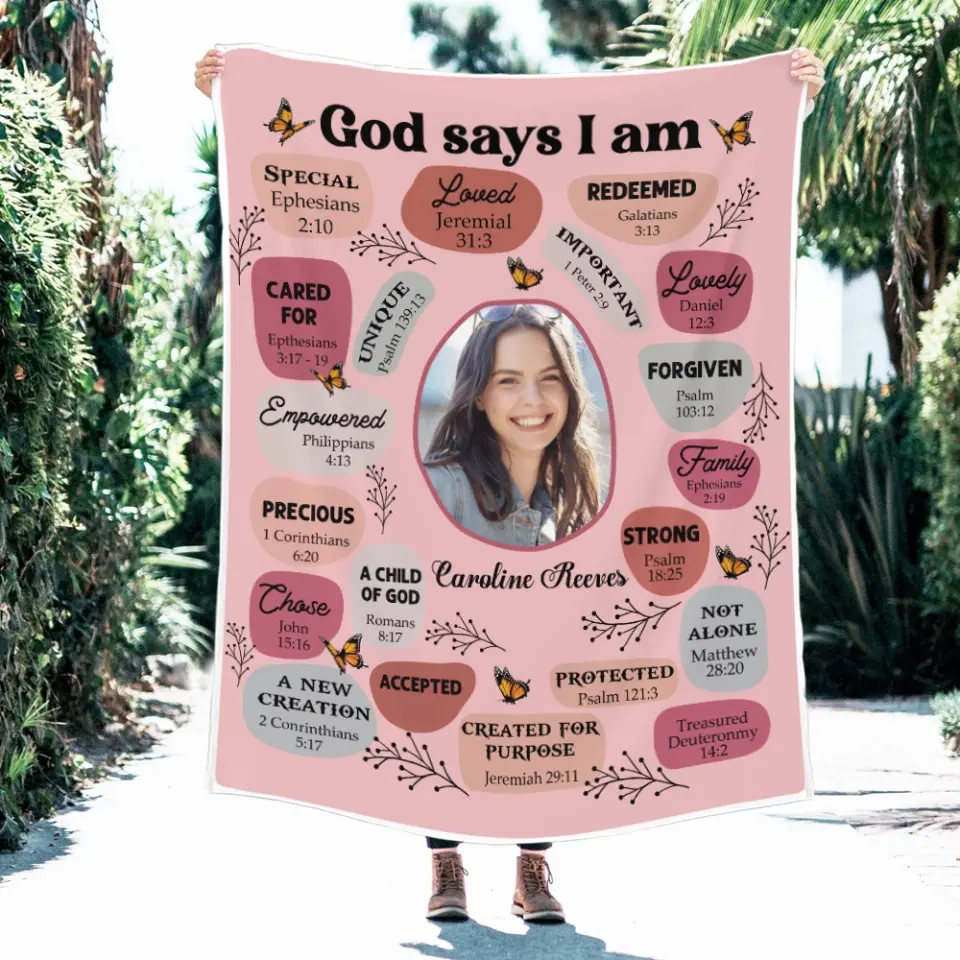 God Says I Am Personalized Fleece Blanket - Image 5