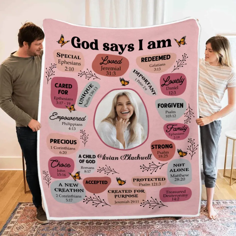God Says I Am Personalized Fleece Blanket - Image 7