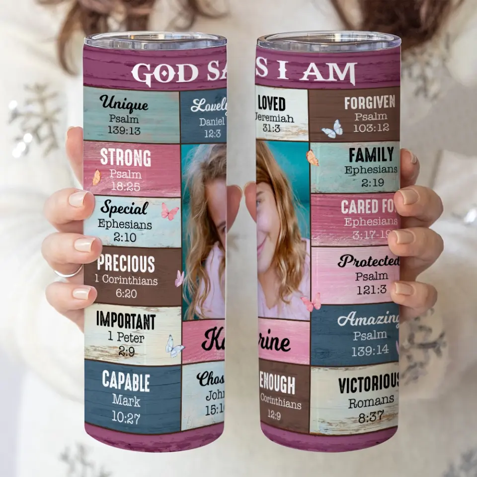 God Says I Am - Skinny Tumbler - Image 5