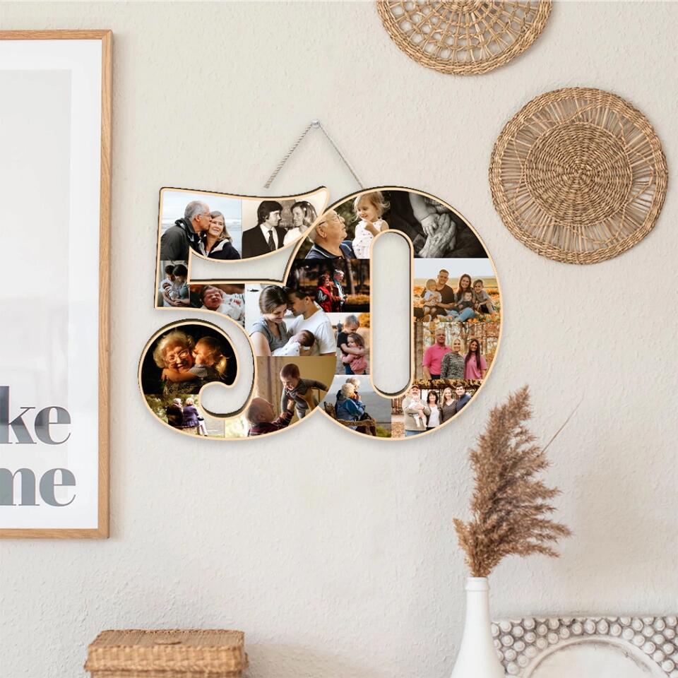 Couple Wooden Sign Golden Milestone - Custom Photo Collage Wooden Sign - Image 5