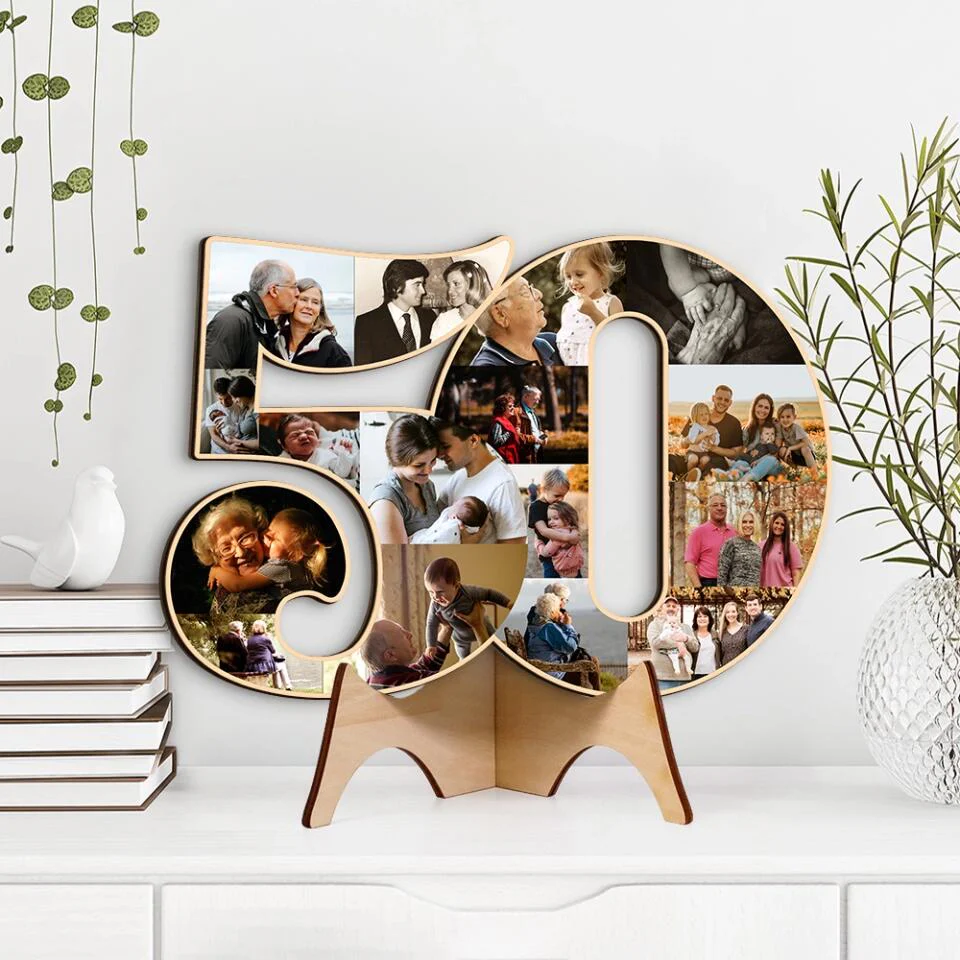 Couple Wooden Sign Golden Milestone - Custom Photo Collage Wooden Sign - Image 6