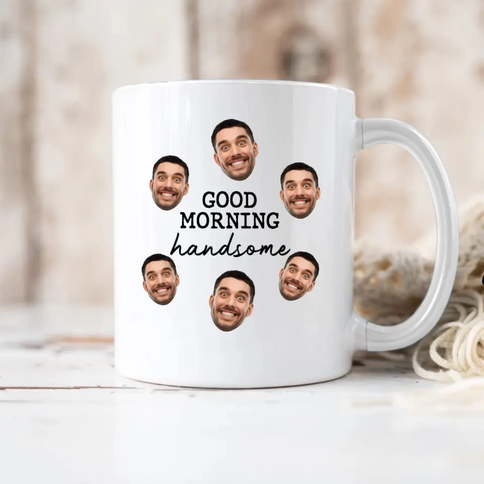 Good Morning Handsome Gift for Him Personalized Face & Name Accent Mug - Image 4