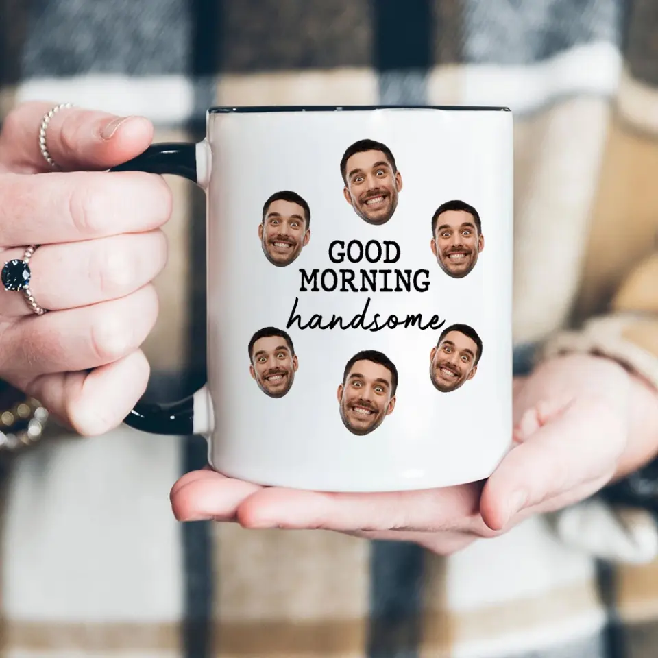 Good Morning Handsome Gift for Him Personalized Face & Name Accent Mug - Image 6