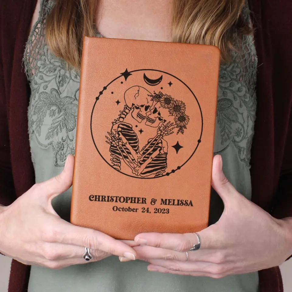 Gothic Wedding Guest Book - Personalized Graphic Leather Journal - Halloween Gift for Couples - Image 6