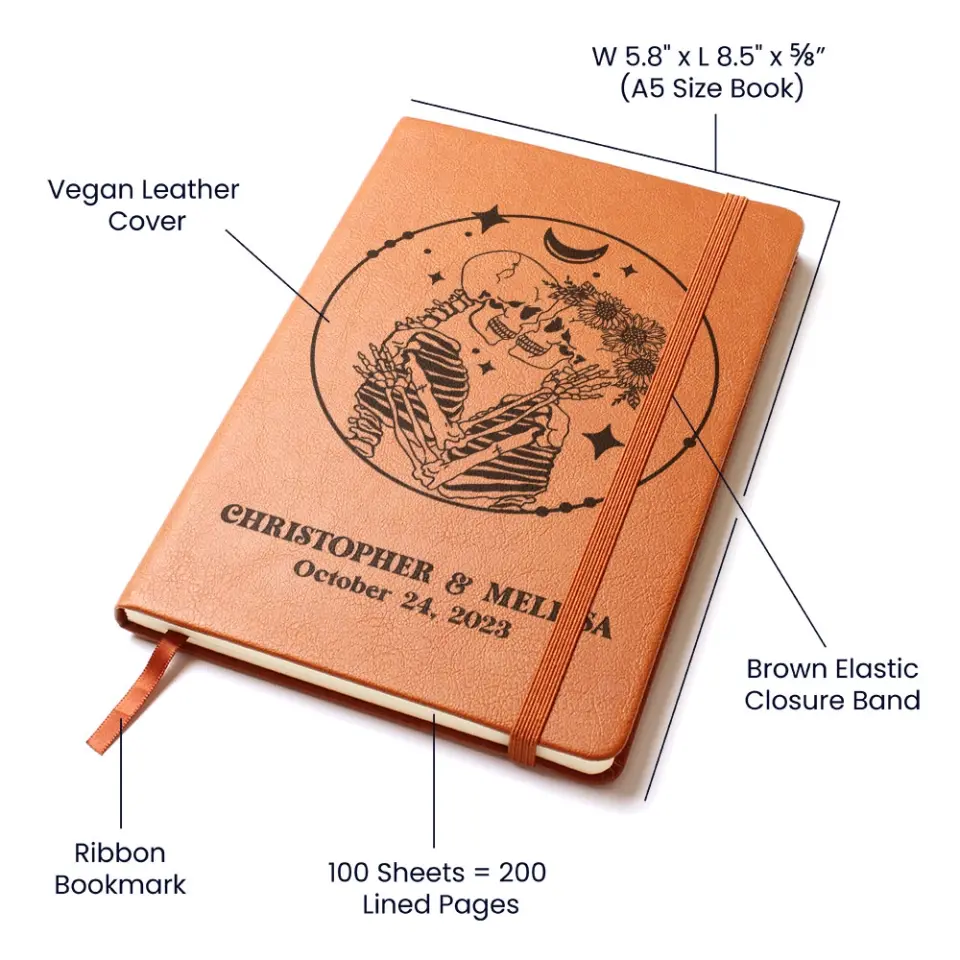 Gothic Wedding Guest Book - Personalized Graphic Leather Journal - Halloween Gift for Couples - Image 8