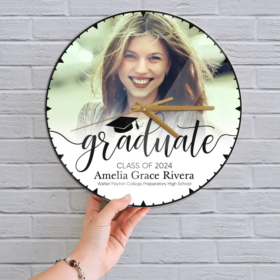 Graduate Class of 2025 - Upload Image Wooden Acrylic Wall Clock - Best Graduation Gift For Children Son Daughter | 305IHPBNWC581 - Image 2