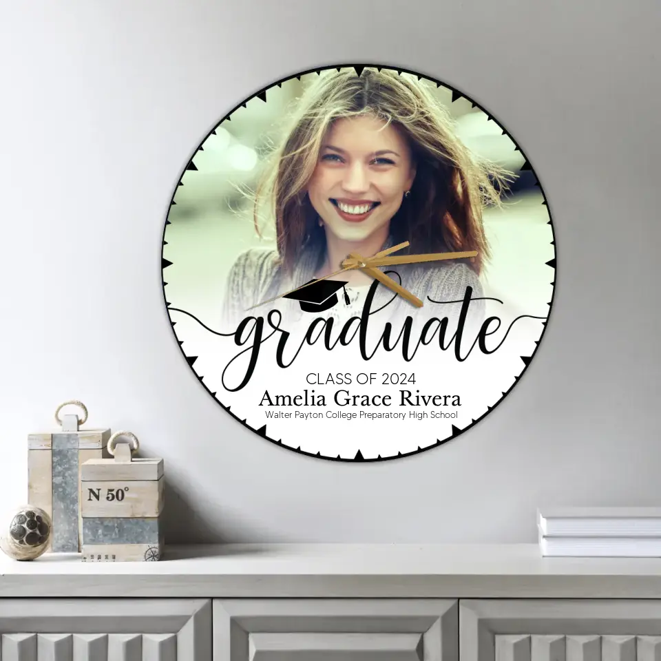 Graduate Class of 2025 - Upload Image Wooden Acrylic Wall Clock - Best Graduation Gift For Children Son Daughter | 305IHPBNWC581 - Image 3