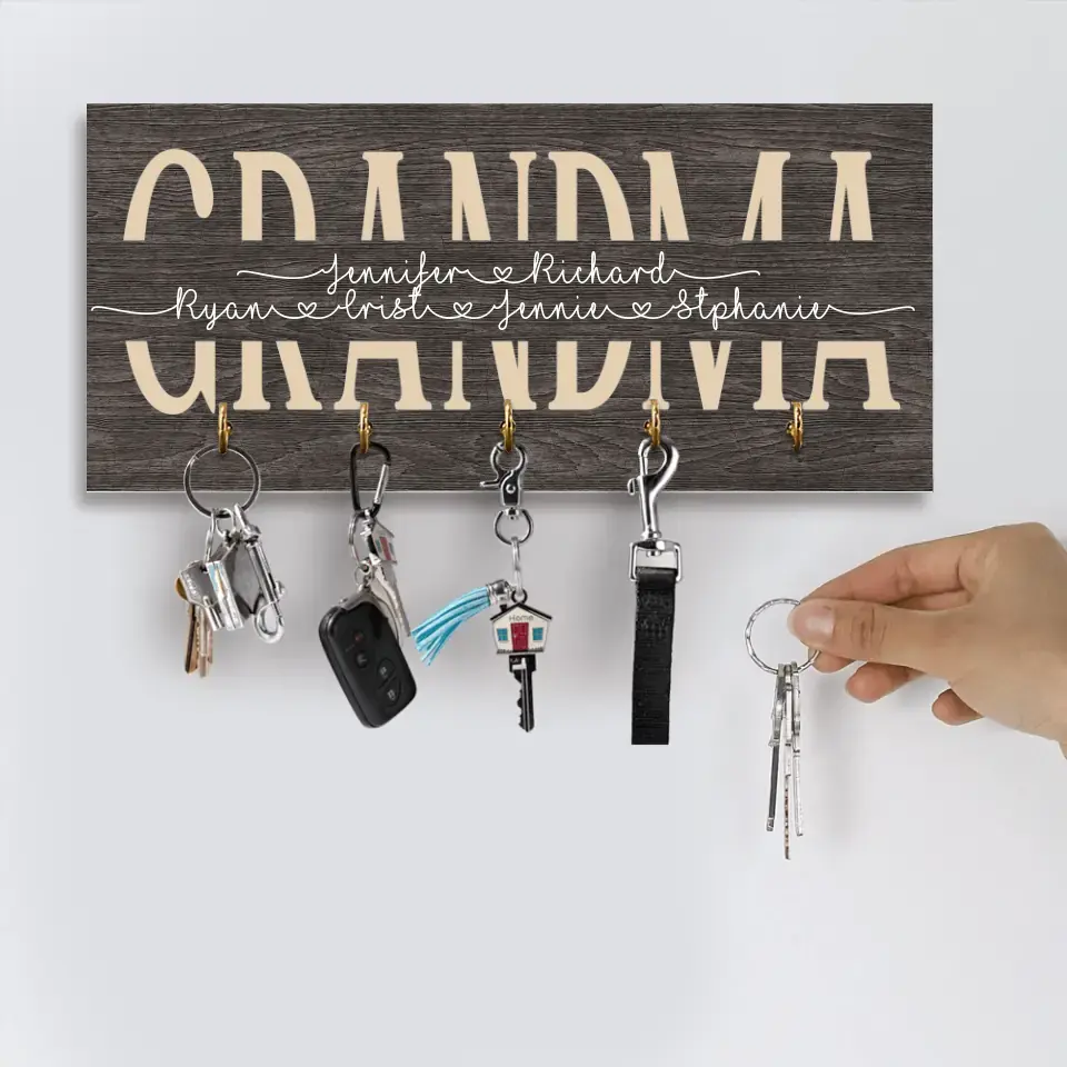 Grandma With Children Kids' Names - Personalized Wooden Key Holder - Gift For Grandma - Image 5